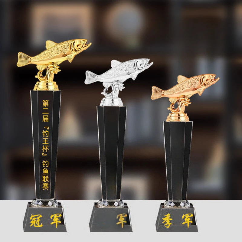 Customized Annual Fishing Competition Crystal Trophy, Lettering High-end Souvenir, Home Decoration Awards Fish Shape Trophy, 1Pc