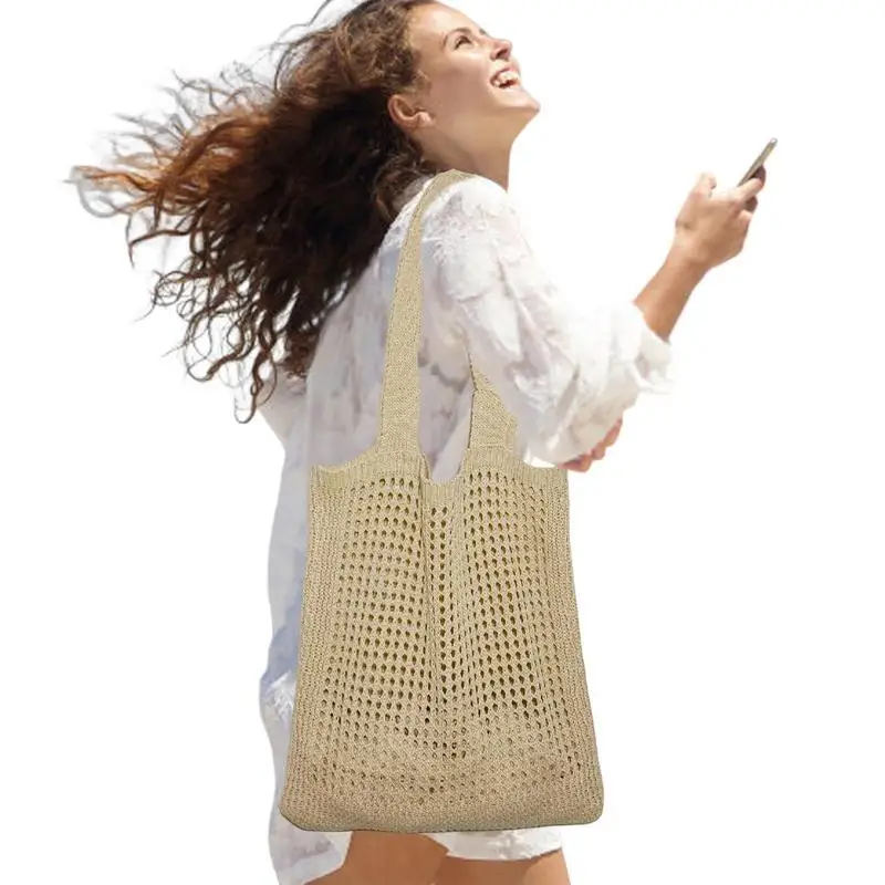 

Mesh Beach Bag Crocheted Shoulder Bag Aesthetic Tote Handbags Storage Organizer Pouch With Handle For Dating Party Beach