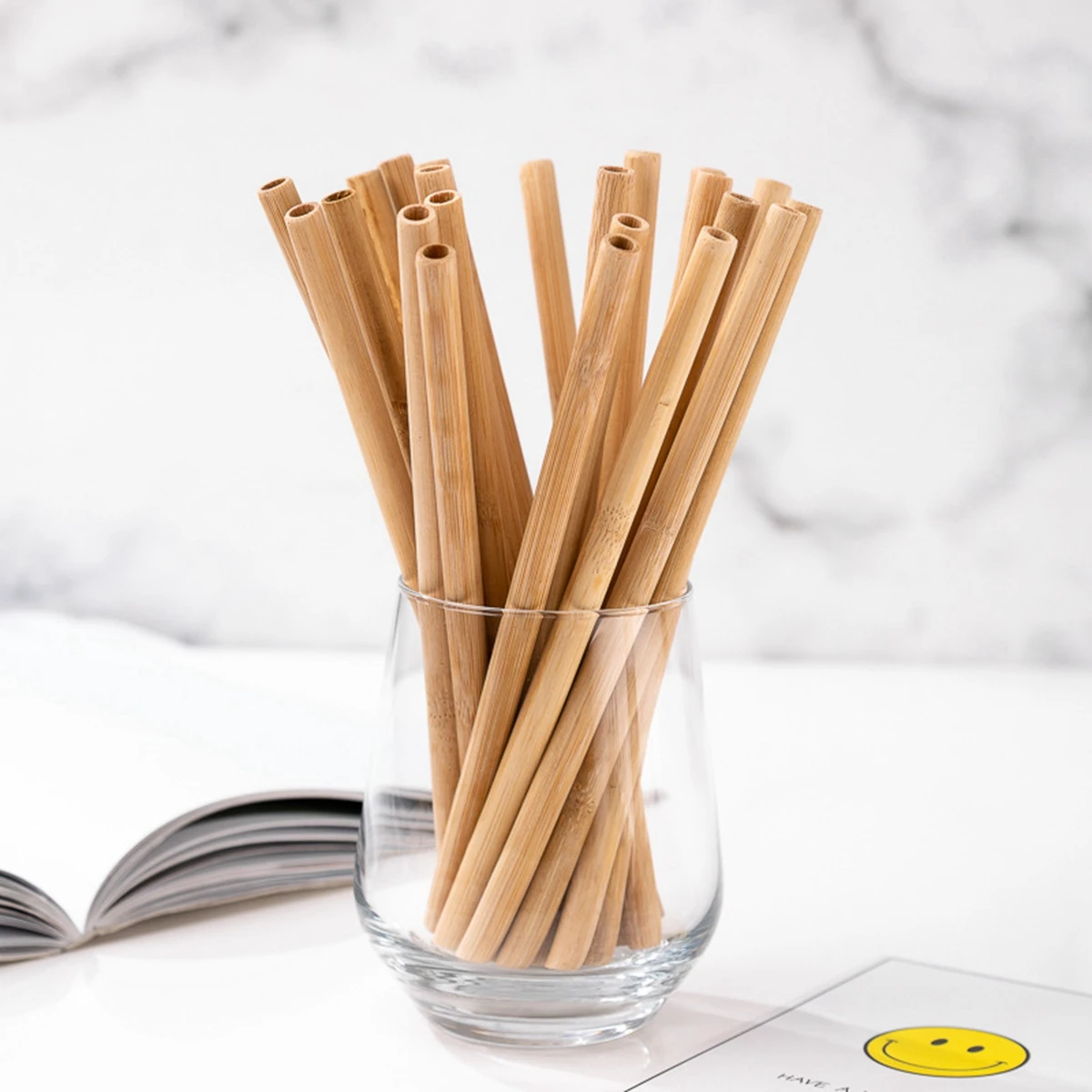 Drinking Straws Straw Accessories Straw Cleaner Brush 10Pcs Natural Bamboo Straw Reusable Drinking Straws with Case Biodegradable Eco-friendly For Cocktail Bar Drinks