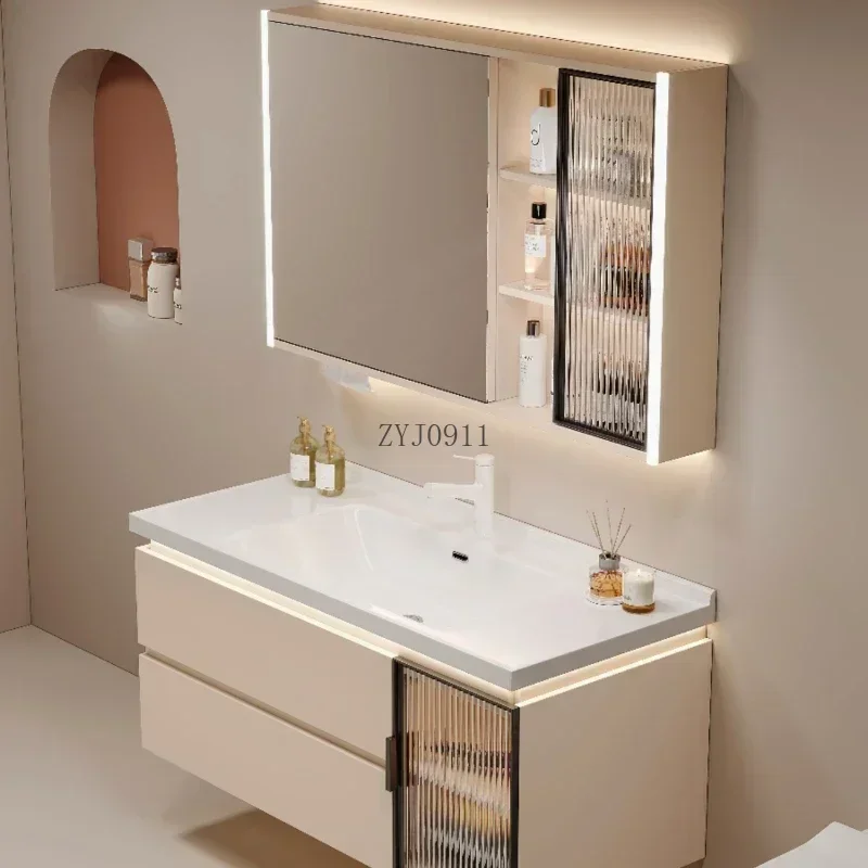 *Cream Style Bathroom Cabinet Combination Modern Minimalist Ceramic Integrated Basin Washbasin Smart Face Set YX50BC