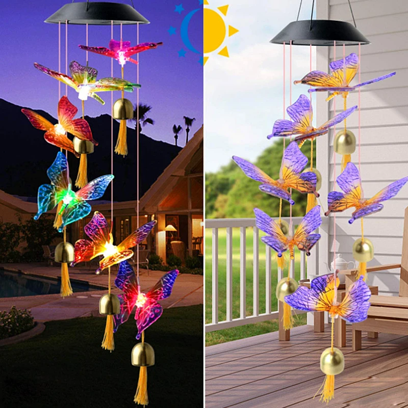 

LED Solar Wind Chime Lamp Hummingbird Lamp Pendant Wind Chime Decorative Lamp Color Changing Lamp Solar Lamp Garden Decoration