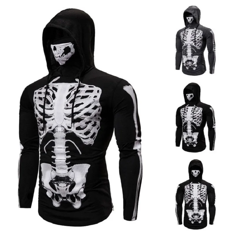 Men's Stretch Fitness Ninja Suit Men's Hoodie Long Sleeve Face Mask Sports Cycling Wear Masked Hoodies Harajuku Clothing