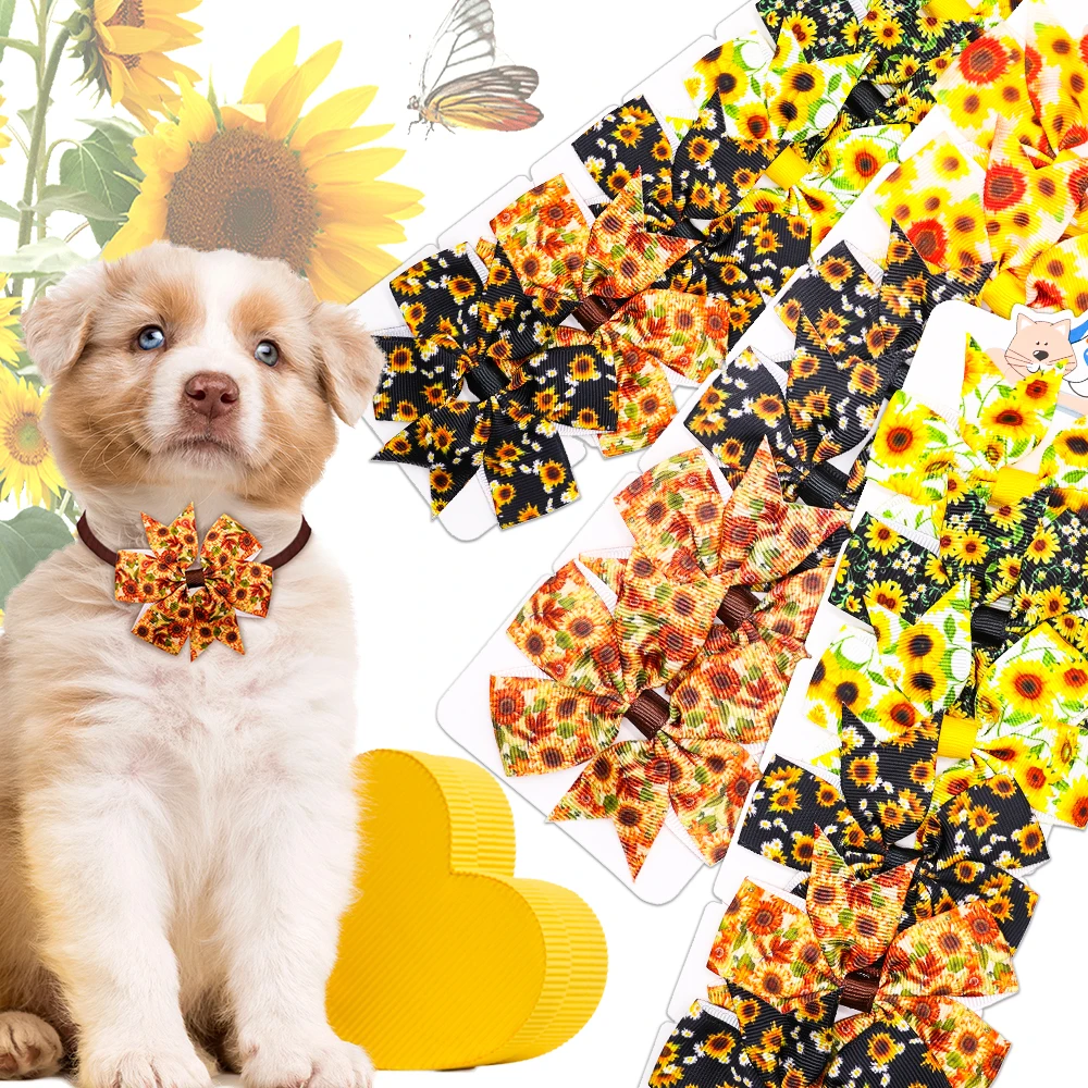 

6PCS/SET Summer Small Dog Bow Tie Dog Bows Sunflower Grooming Dogs Bows Pet Supplies For Adjustable Dog Collars Dog Accessories