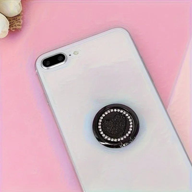 Glittering Heart Ring Buckle Phone Holder with Magnetic Mount