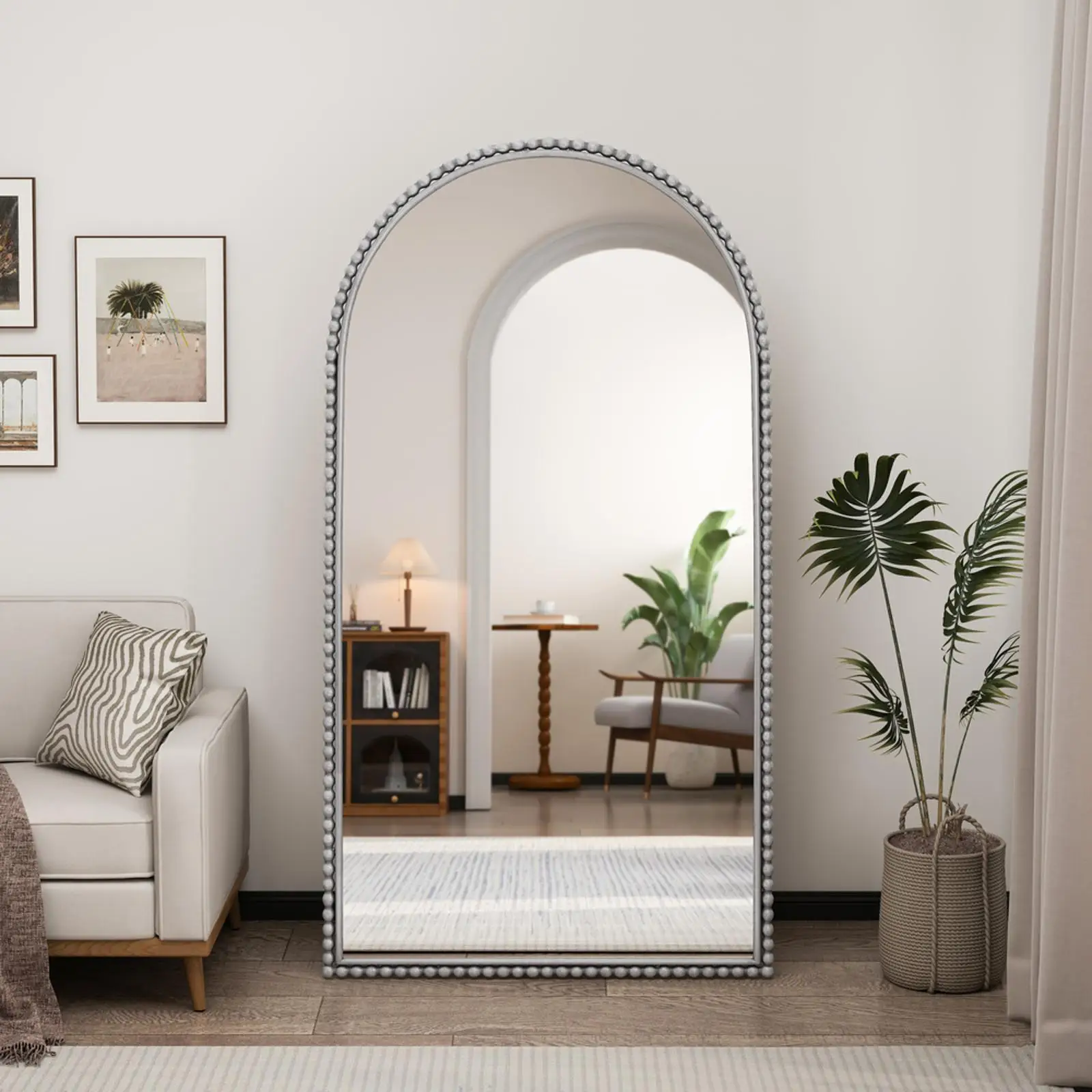 Large Silver Arch Mirror Classic Wall Decor Full Body Standing Mirror for Bedroom Living Room Style