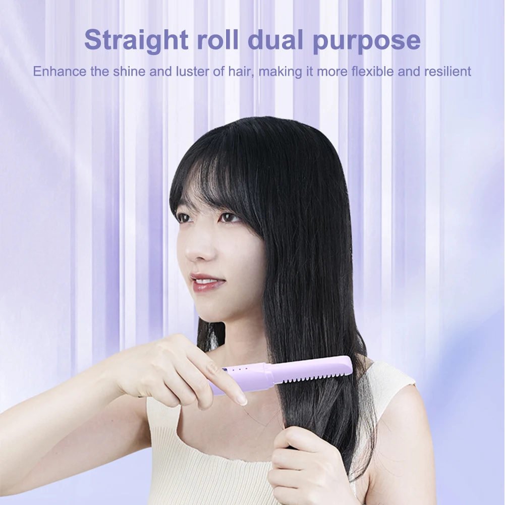 Anti-Scald Cordless Hair Straightener Brush Electric USB Rechargeable Hair Straightener Brush Comb for Home Travel