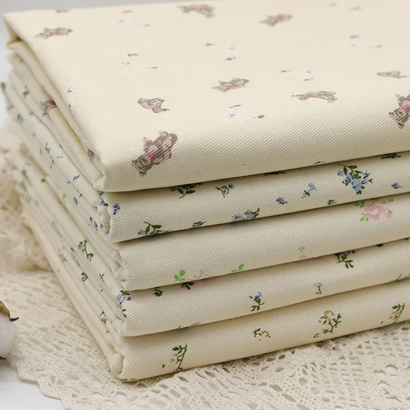 Fresh Floral Print Denim Fabric for Clothing And Bags Small Flower Patterned Fabric Art Box Bag Material Denim