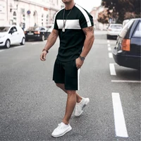 Mens T shirts Sets Solid Color Patchwork Short Tracksuits Men Summer Man Short Outfits 2 Piece Oversized T shirt Shorts Set Suit - Image 3