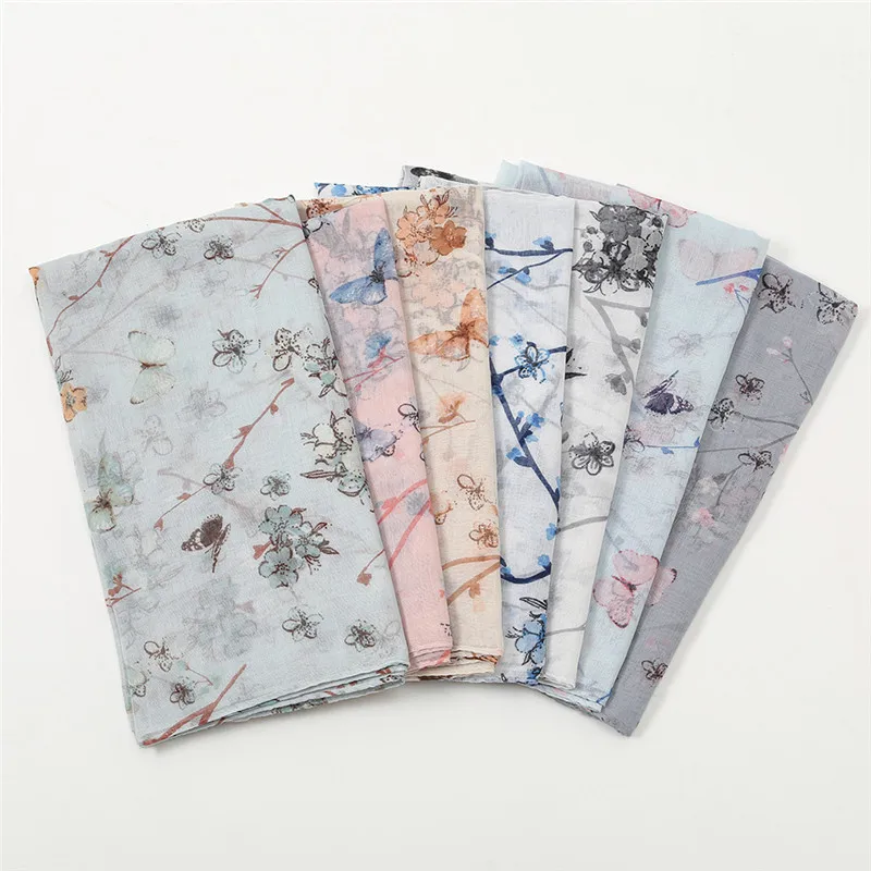 2022 Fashion Luxury Brand Women Spain Lovely Floral Cotton Shawl Spring Autumn Wrap Hijab Lady Pashmina Viscose Foulard Stole