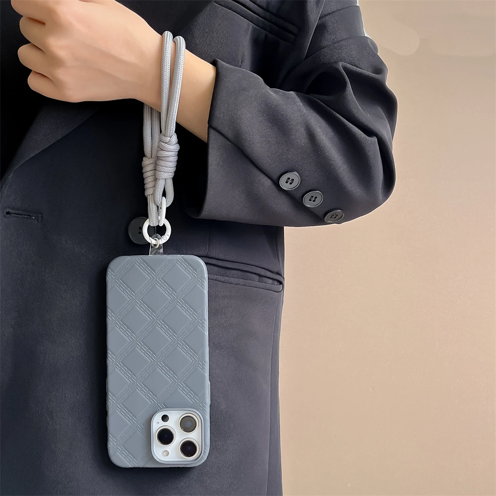 Luxury Leather Texture Shockproof With Lanyard Phone Case For iPhone 16 15 14 13 12 Pro Max Camera Protection Bumper Back Cover_voghion.com
