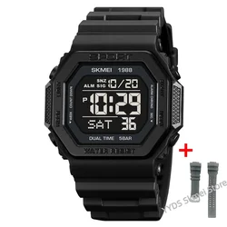 Enhanced Digital Sports Watch for Men - LED Display, Countdown Timer, Waterproof, Alarm Clock (Black withstrap)