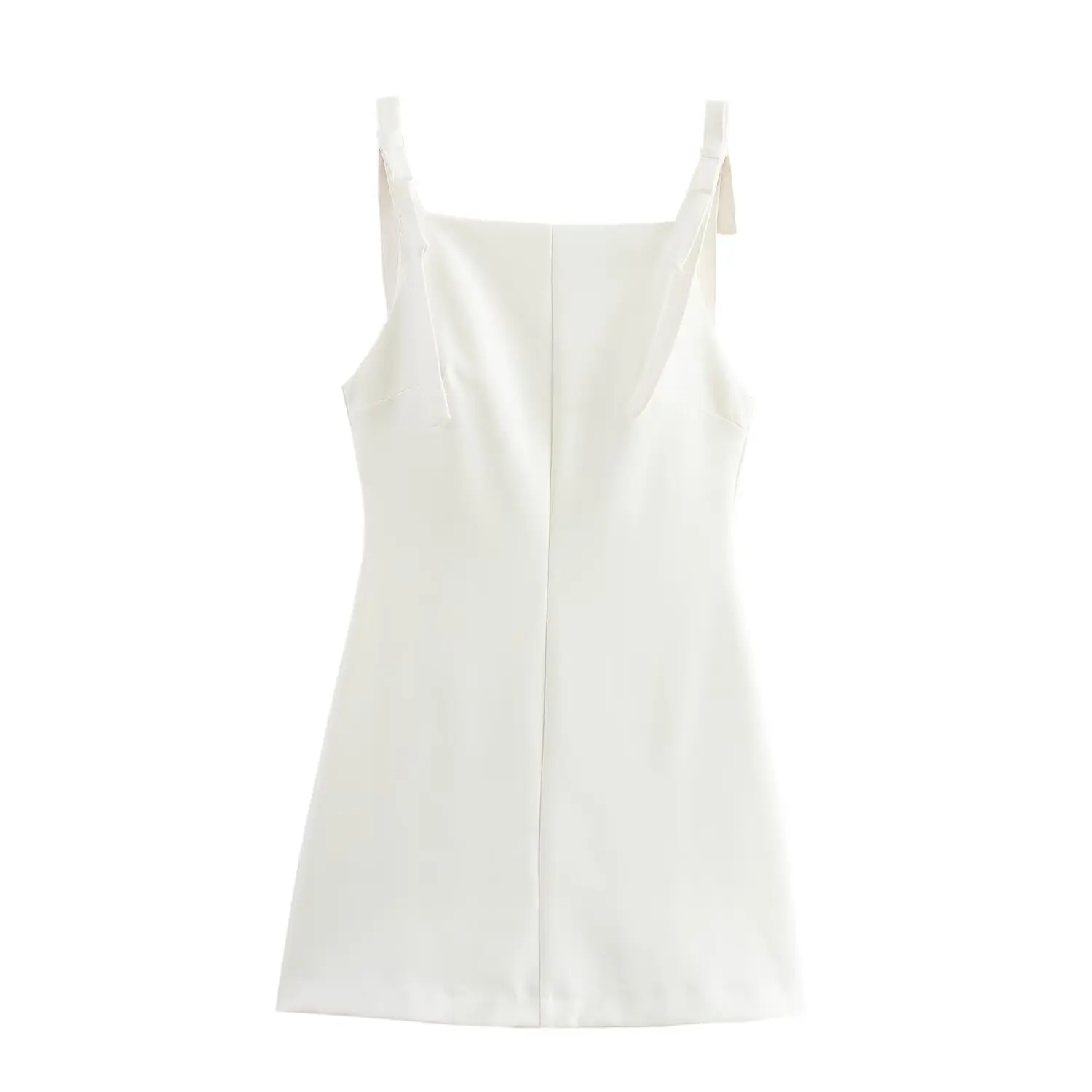 Image of TRAFZA Woman Bow Strap Decoration Square Collar Sleeveless Back Zipper Sling Dresses Summer 2025 Female High Street Mini Dress