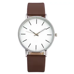 Minimalist Women's Ultra Thin Fashion Watch with Leather Strap - No (Brown)