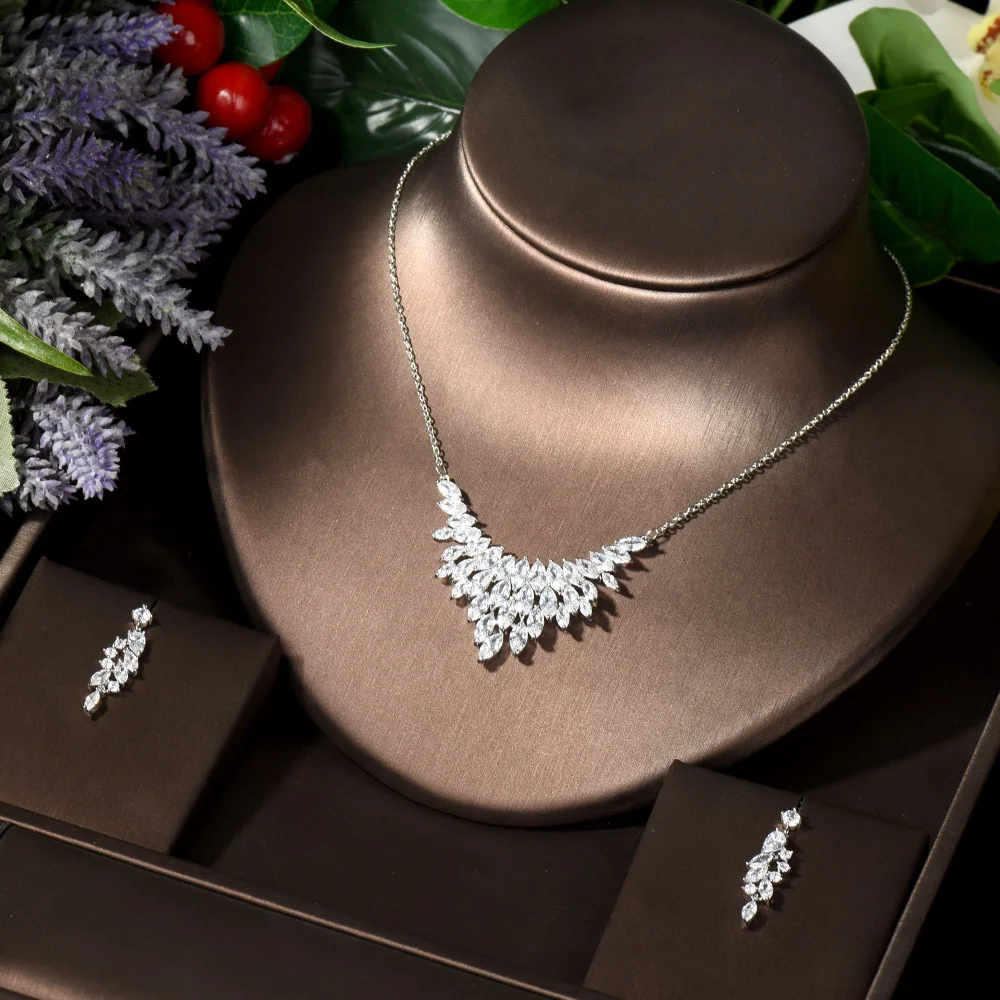 

Fashion Classic 2PCS AAA Cubic Zircon Jewellery Set Bridal Crystal Necklace Earring Sets for Women Wedding Party Jewelry N-1261