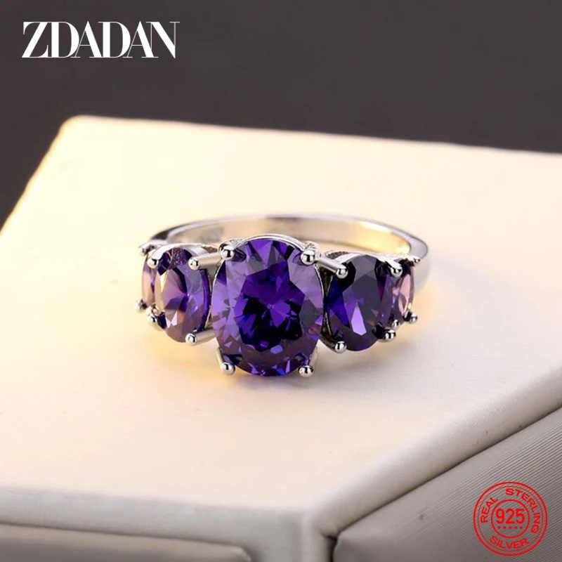 여성을위한 ZDADAN  자수정 손가락 반지 패션 웨딩 쥬얼리 선물