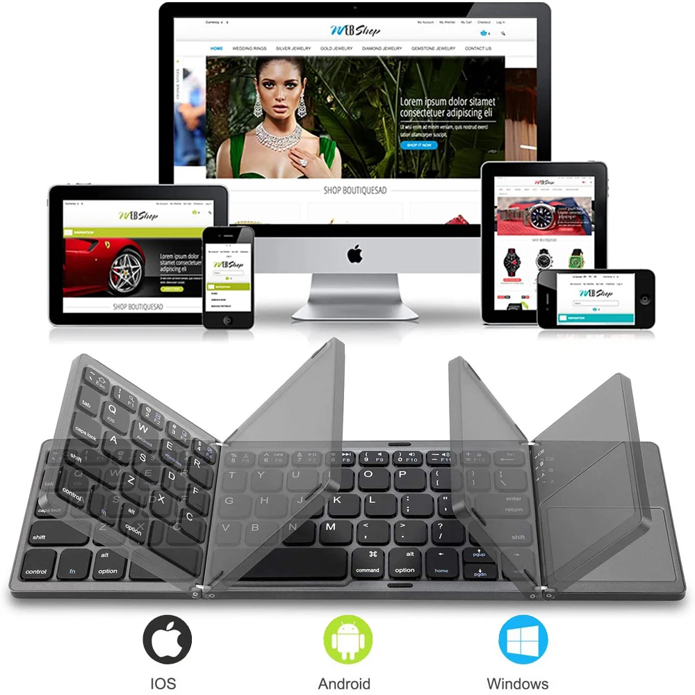 Wireless Bluetooth Keyboard Portable Mini Three Folding Foldable Touchpad Keypad for IOS Android Windows ipad Tablet Laptop