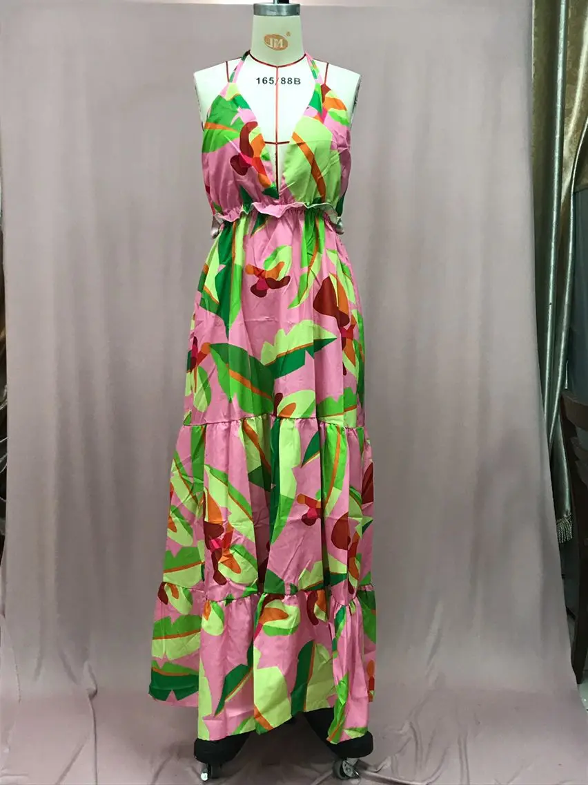 Vestidos de cuello halter con estampado de estilo bohemio para mujer, sexys, con escote en V y espalda descubierta, para vacaciones y playa, ropa informal para ir al trabajo.