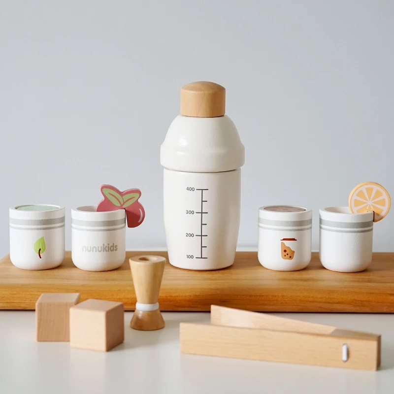 Children Pretend Play Kitchen Toy Wooden Simulation Milk Tea Set Children Role Play Game for Girls Boys Imitation Game Education 4