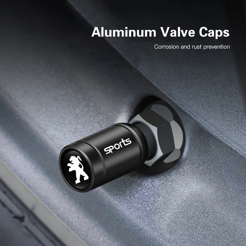 4Pcs Metal Tire Valve Caps Car Tyre Air Stems Cover For Peugeot 307 106 206 207 308 301 406 107 607 3008 807 408 205 108 4008 Car Wheel Valve Cap