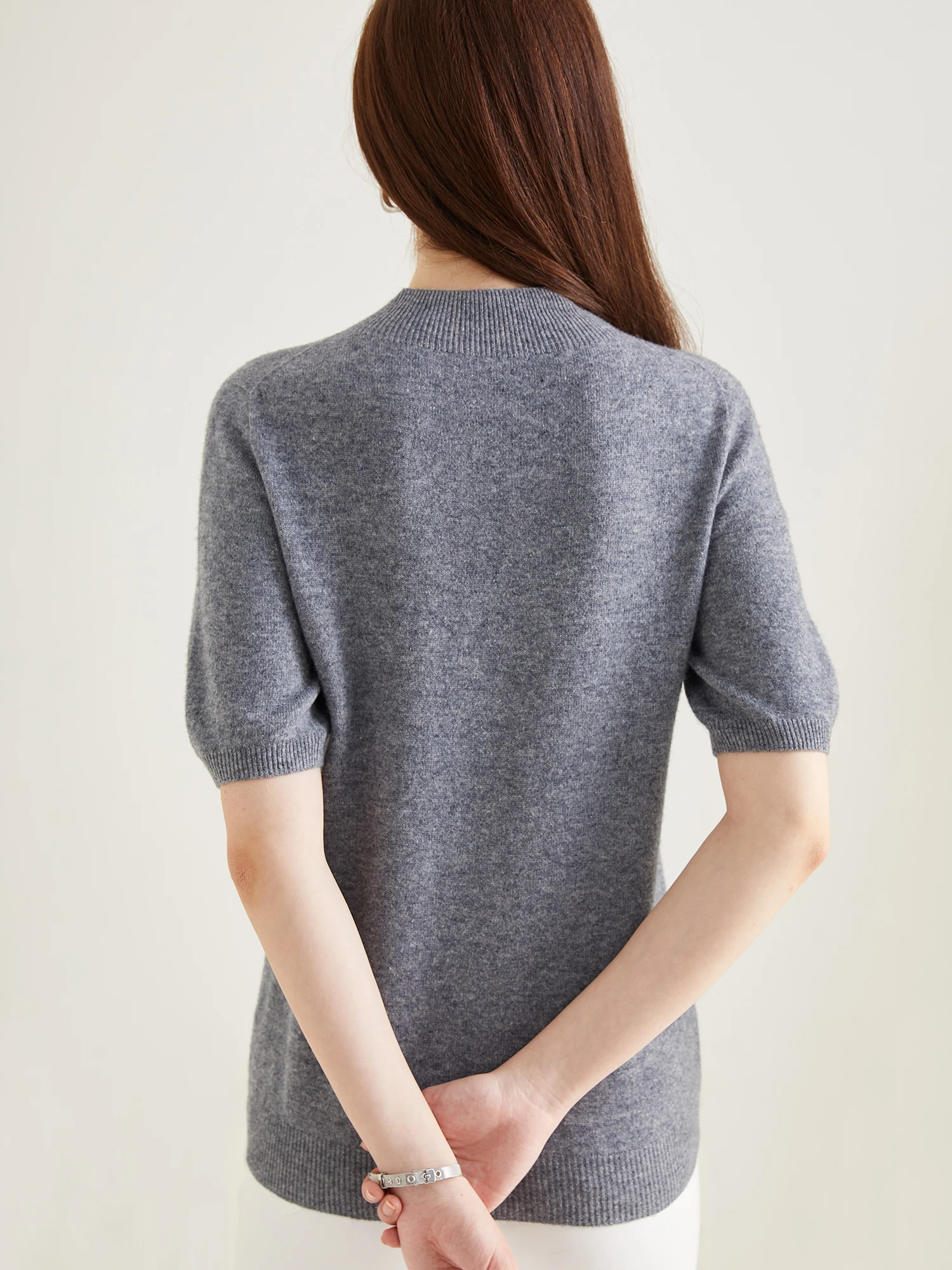 Wool Top Women's Sweater Knitwears Short Sleeve Pullover 100% Wool Half Turtleneck Sweater for Women Knit Jumper Female Clothing