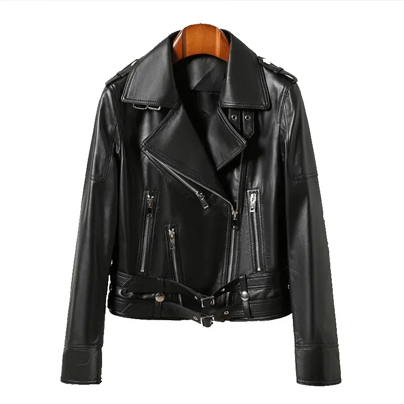 Leather women's leather 2023 new sheep short high-end jacket Motorcycle leather jacket autumn winter fashion