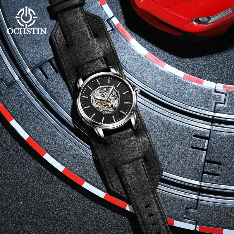 OCHSTIN Automatic Mechanical Men's Watch Waterproof Gold Transparent Hollow Hollow Men's Clock Automatic Self-Wind Wrist strap