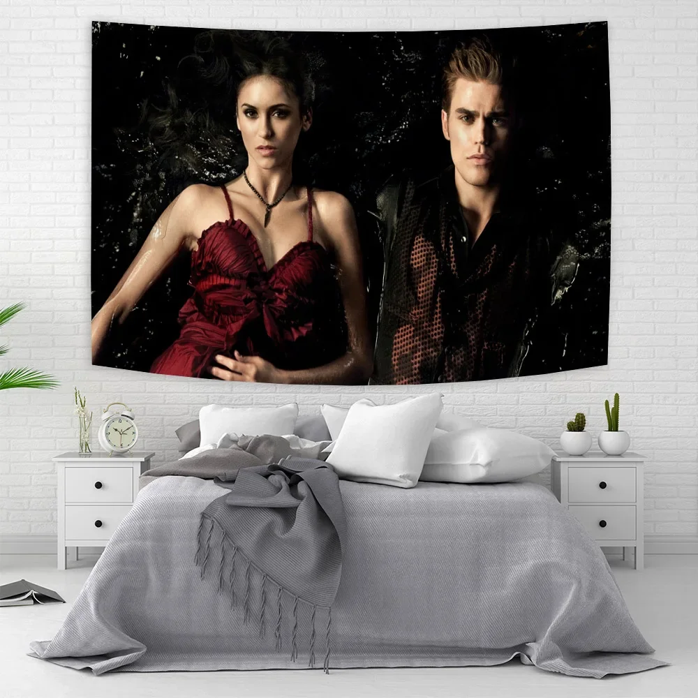 Ian Somerhalder American Flag Vampire Diaries Poster Damon Salvatorea Tapestrys Aesthetic Bedroom tapestry house decoration tapestry decorations
