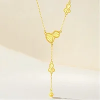 24K Fortune Necklace Womens Tassel Gourd Pendant AU999 Pure Gold Set Necklace Birthday Gift for Girlfriend 2