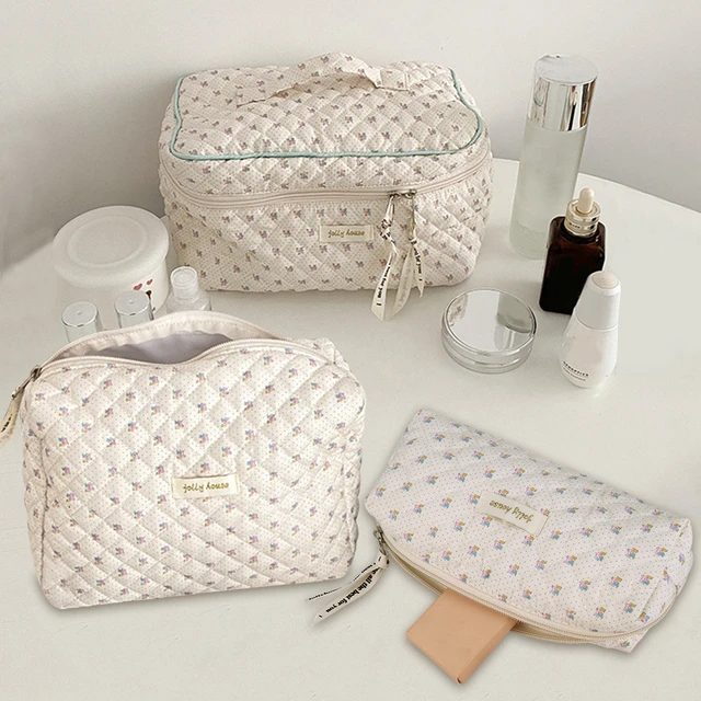 Paterr 3 Pieces Cotton Quilted Makeup Bag Set Coquette Cosmetic Bag  Aesthetic Travel Toiletry Bags Cute Pouch Kawaii Aesthetic for Women  (Little Bear)