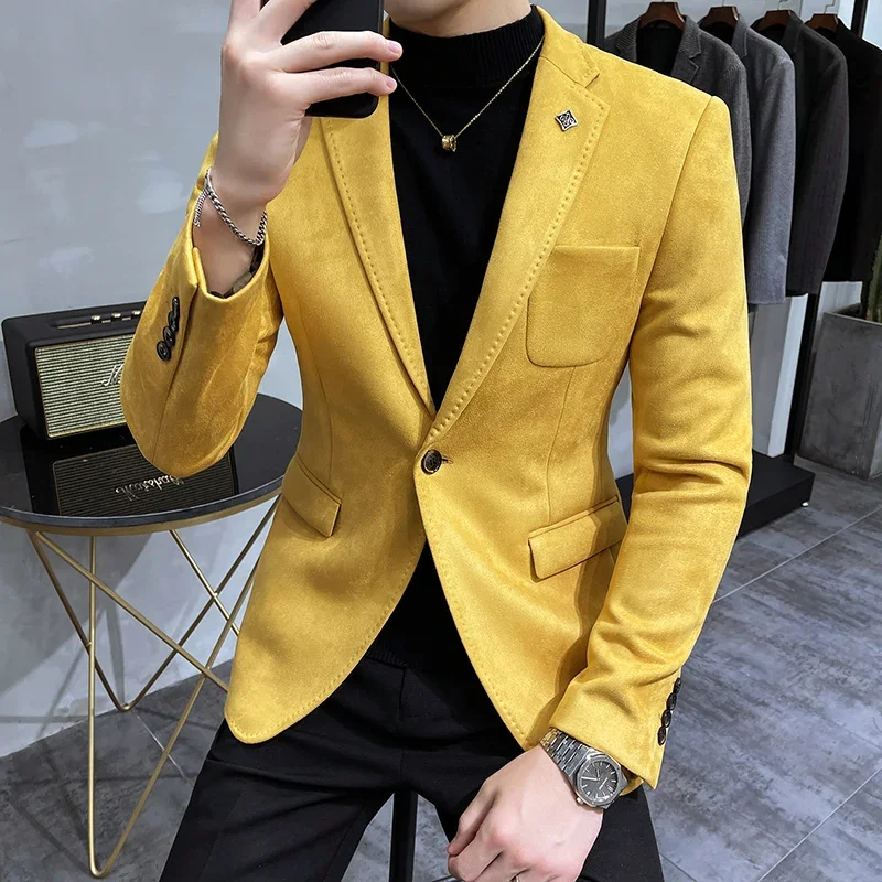 

2024 Hombre Suit Leather Jacket Men Terno Masculino Men Clothing Deerskin Leather Jacket Blazer Casual Slim Blazer 6 Color K08
