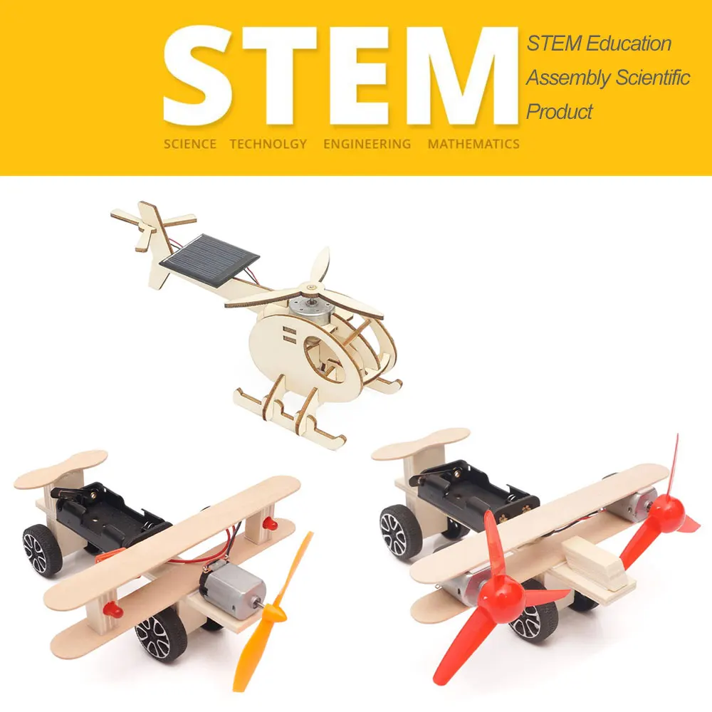 

3PCS Wooden Solar Helicopter Aircraft Handmade Materials Steam Education Pupils Science DIY Physical Experiment Airplane