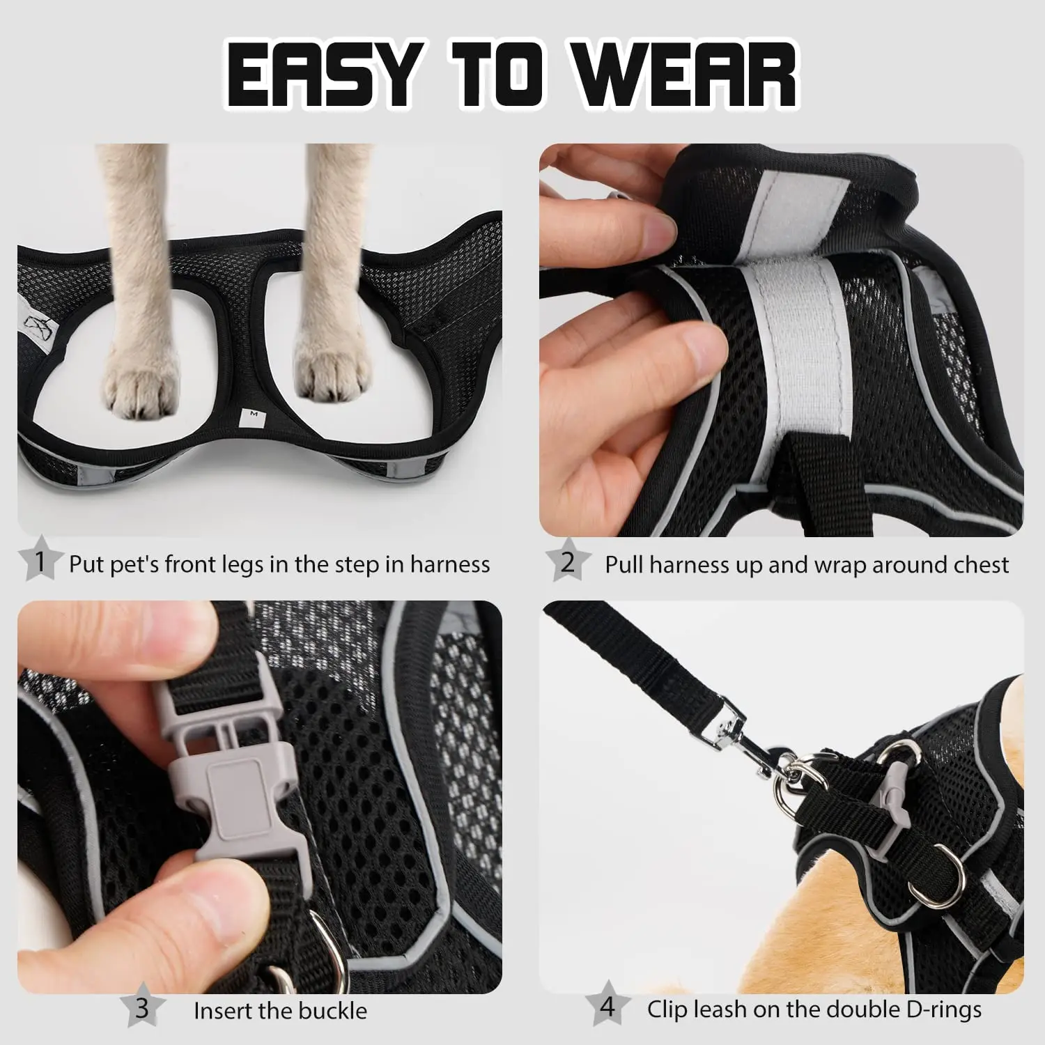 Pet Dog Harness and Leash Set Reflective Breathable Adjustable Comfort Puppy Harness Outdoors Travel Pet Supplies