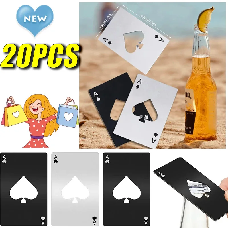 Creative Poker Card Bottle Opener Multi Gadget Stainless Steel Ace Of Spades Edc Pocket Beer Opener Tool Party Supplies 20PCS