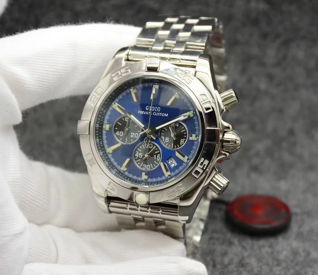 

Luxury Mens Quartz Chronograph Watch Black Blue Stainless Steel Luminous Sapphire Gold Silver