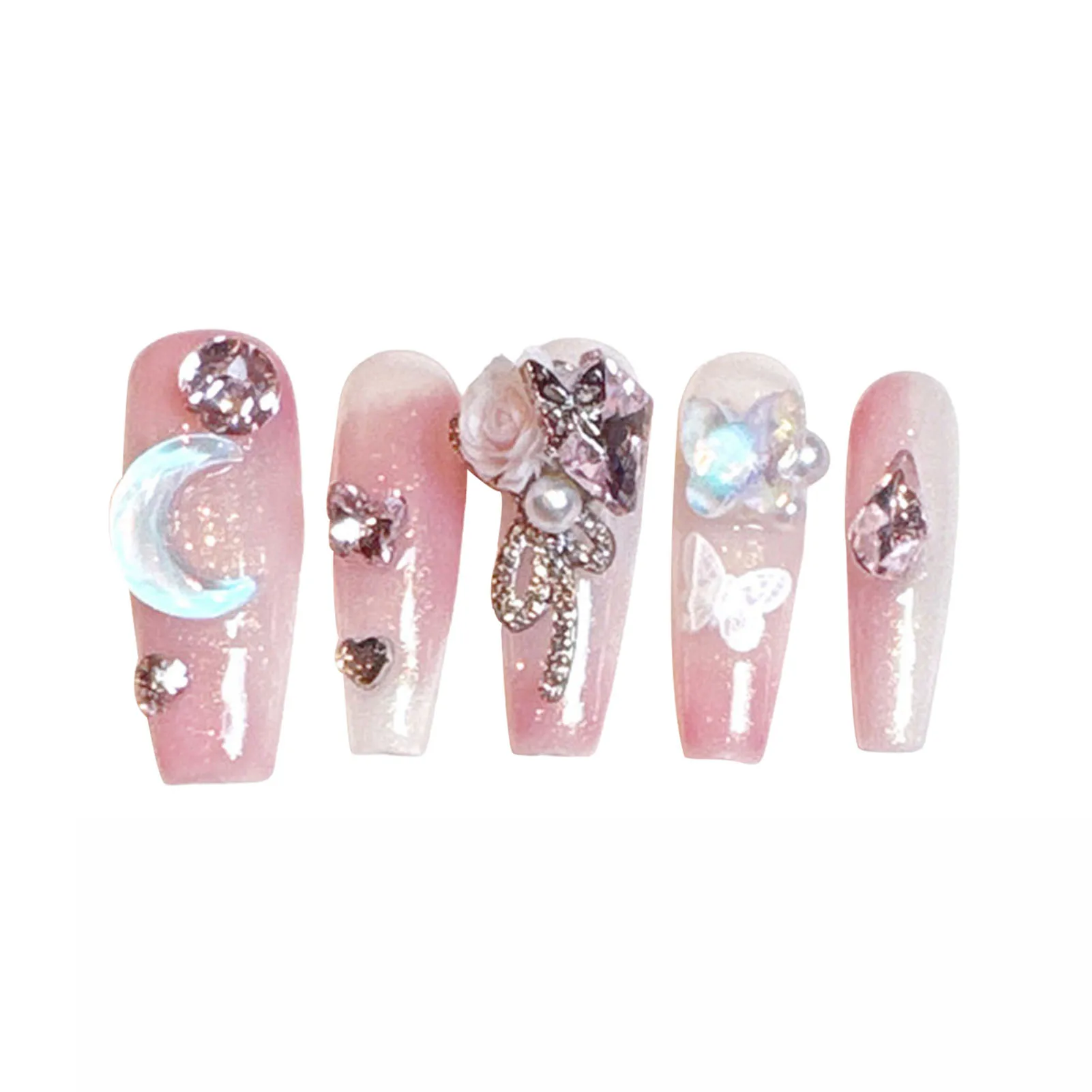 

Pink Smudging Fake Nails with Rhinestone Durable & Never Splitting Comfort Fake Nails for Manicure Lovers and Beauty Bloggers