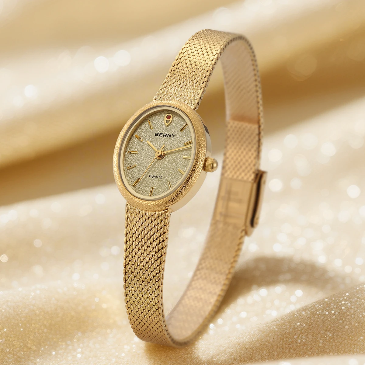 BERNY Damenuhren, modisch, luxuriös, goldene Quarz-Armbanduhr für Damen, komplett aus Edelstahl, ovales Gehäuse, lässige Kleid-Armbanduhr – Detail 11