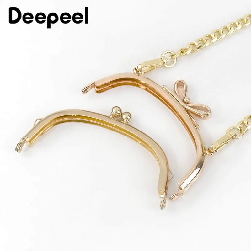 5Pcs Deepeel 10.5cm Metal Bag Handle Bow Bead Head Kiss Clasp DIY Handmade Sewing Brackets Purse Frame Handbag Strap Accessories