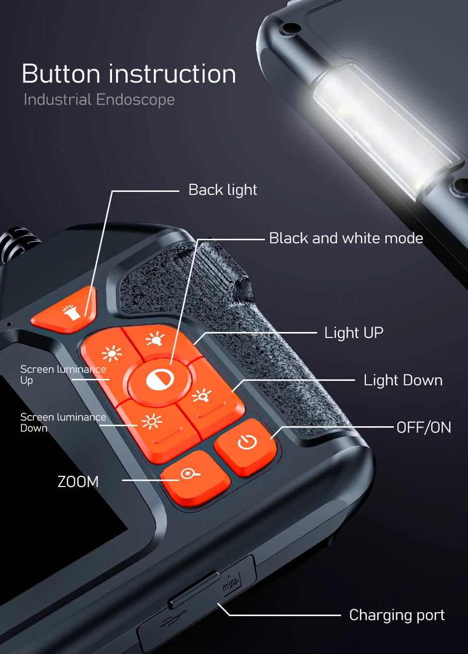 4,3 Zoll HD Industrie-Endoskopkamera Einzel-/Doppellinsen-Boreskop mit LED-Beleuchtung für Kfz-Motorinspektion – Detail 3
