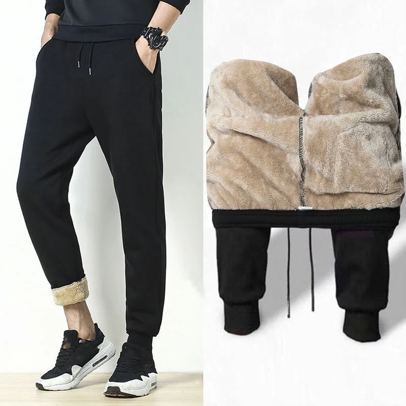 

men's winter pants thickened velvet pants loose stretch trousers outer wear joggers sweatpants fleece lace-up warm pant M-5XL