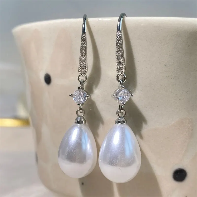 Water Drop Pearl Zircon Dangle Earrings Women Bridesmaid Wedding Jewelry dangle earrings pearl earrings drop earrings pendant earrings long earrings dome teardrop earrings silver jewelry