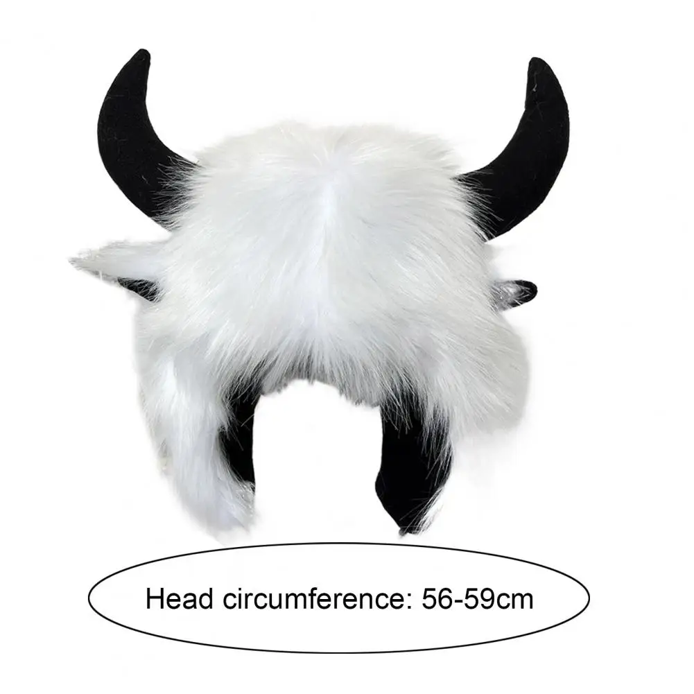 

Thermal Hat Fake Cow Horn Decor Funny Hat Fluffy Faux Fur Thunderbolt Winter Hat with Cow Horn Decor Unisex Windproof for Women
