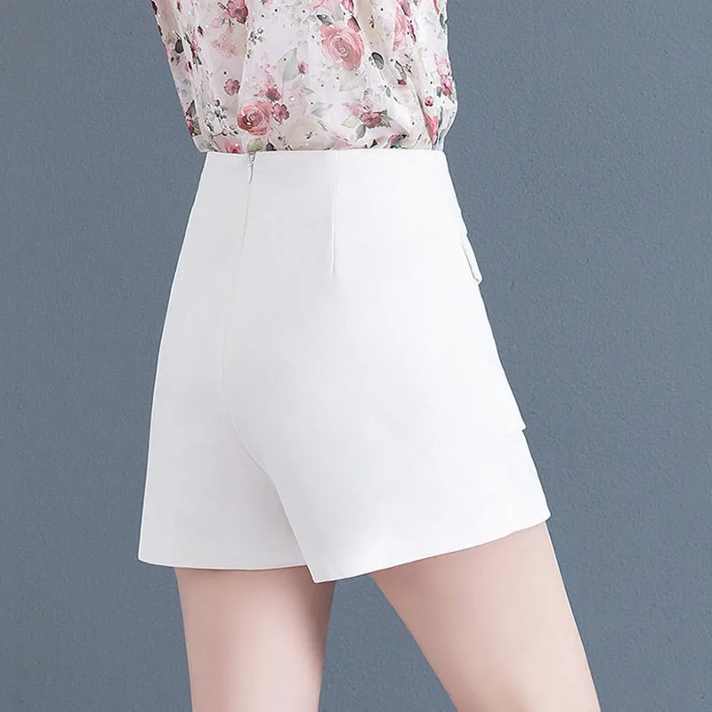 Fashion Women Summer Solid Korean Shorts Office Lady Elegant New High Waist Versatile Streetwear Casual Wide Leg Short Pants 3XL