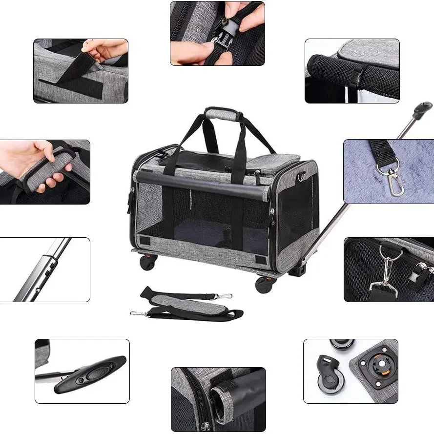 Portable Pet Carrier with Wheels, Double Compartment Cat Carrier for 2 Large Cats, Rolling Cat for Two Cats,Pet Carrier.