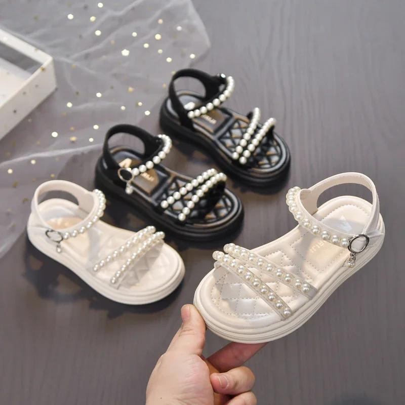 Girls Summer Sandals Kids Open Toe Pearl Shoes