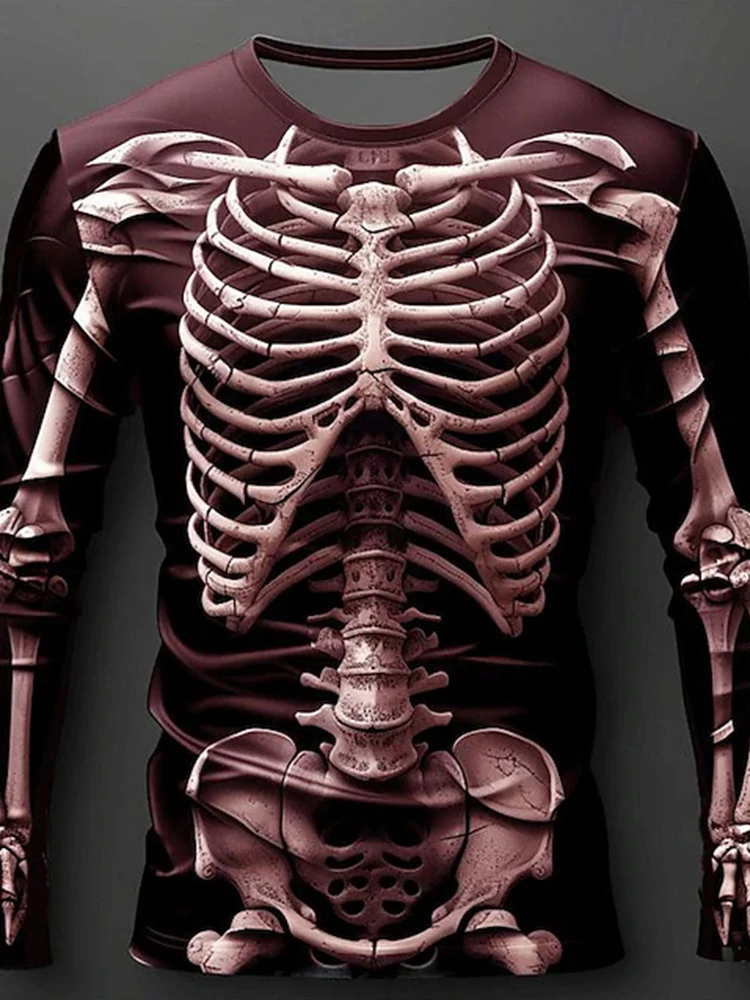 Halloween Skeleton Organs T-shirt - 3D Printed Horror Bones Graphic Tee