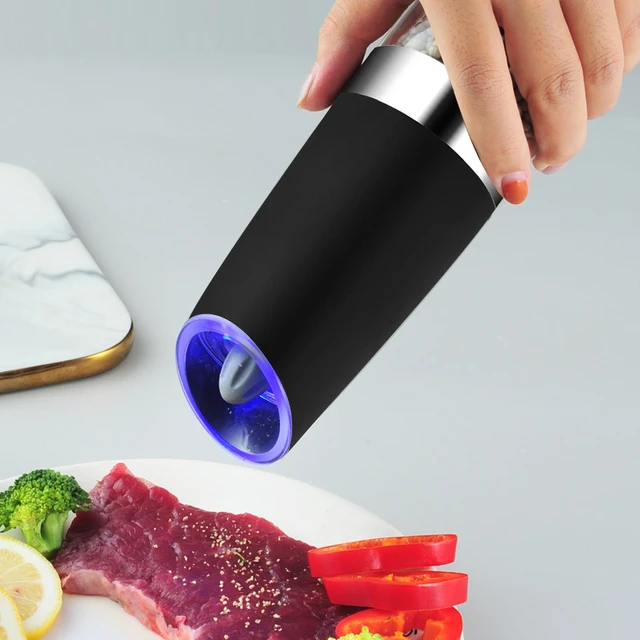 Automatic Salt and Pepper Grinder with LED Light Set Gravity Adjustable  plastic Electric Pepper Shaker Spice Mill Kitchen Tools - AliExpress