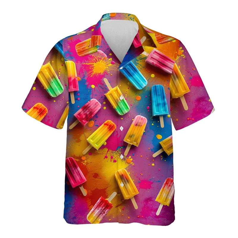 thumbnail image 1 of Camisa hawaiana con estampado de helados de frutas para hombre, blusas con estampado 3D, camisas hawaianas casuales de manga corta para vacaciones unisex, 1 of 4