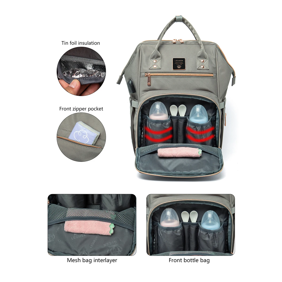 New LEQUEEN Diaper Bag Backpack Large-capacity Baby Bag Multifunctional Water-repellent Travel Backpacks Mommy Maternity Bag 4