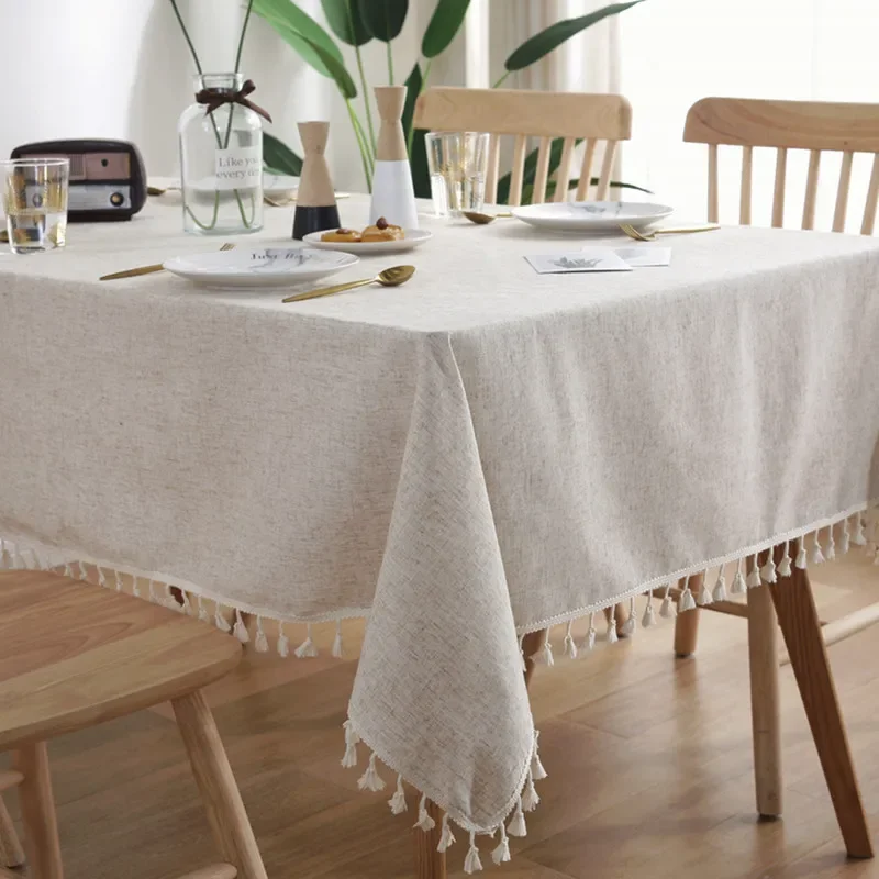 

Cotton Linen Tassels Tablecloth for Wedding Home Party Dining Banquet Decoration Flax Fabric Table Cloth Luxurious Table Cover