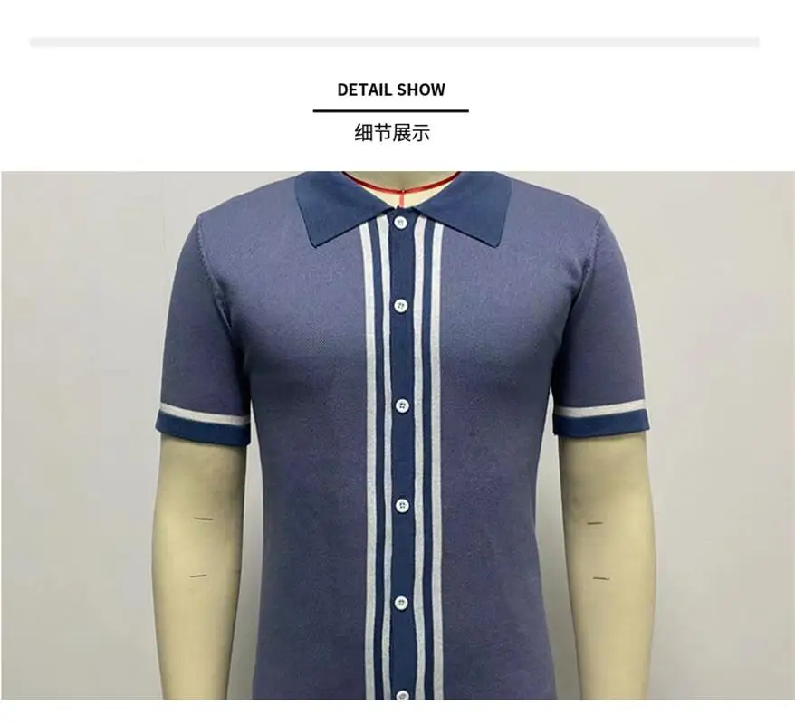 Men's 2023 Summer New Vintage British Style Lapel Jacquard Knitted Button Cardigan Short Sleeve Business Polo Shirt 14 S4a2eb629d38f48b1b47c5a109c1248fcb